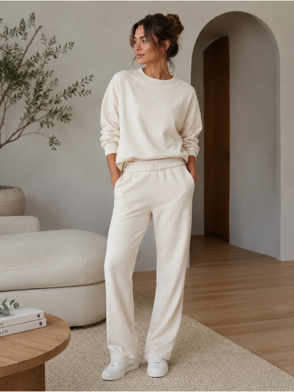 SET OF 2 Lululemon Softstreme Bone Matching Set Pants + Oversized Crew Size 6